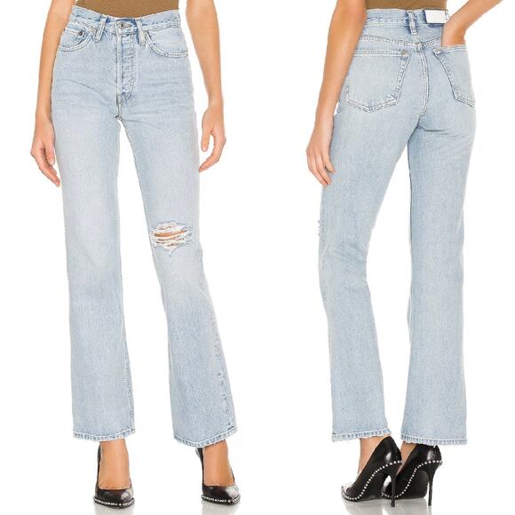 RE/DONE 70s Bootcut Jeans Light Worn 7 Distressed Knee Light Wash Cotton Size 25 - Picture 1 of 7